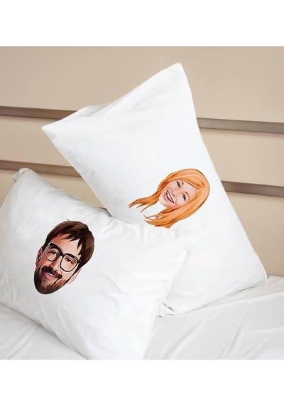 Bk Gift Kişiye Özel Karikatürlü Pamuklu 2 Li Yastık Kılıfı Seti-1 50x70cm , Sevgiliye , Ev si, Tasarım Ev Tekstili