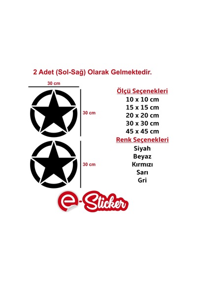 2 Adet Army Star, Askeri Yıldız Off Road Oto Sticker Araba Sticke