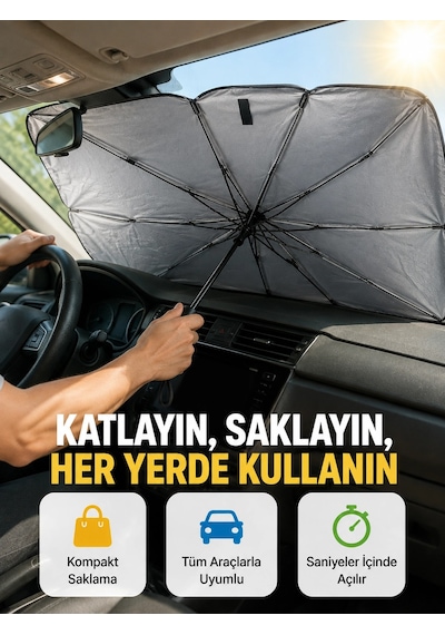 Dayanıklı Upe Alaşımlı Şemsiye Tipi Araç Güneşliği - Kolay Katlanır Yeni Nesil Belirtilmemiş