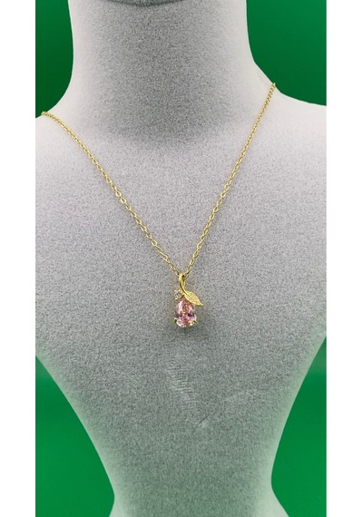 Gold Renk Pembe Çiçek Model Zirkon Taşlı Kadın Çelik Kolye Altın