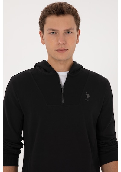 U.S. Polo Assn. Erkek Regular Fit Yarım Fermuarlı Kapüşonlu Siyah Sweatshirt 50316391-VR046 U.S. Polo Assn. Erkek Regular Fit Yarım Fermuarlı Kapüşonlu Siyah Sweatshirt 50316391-VR046