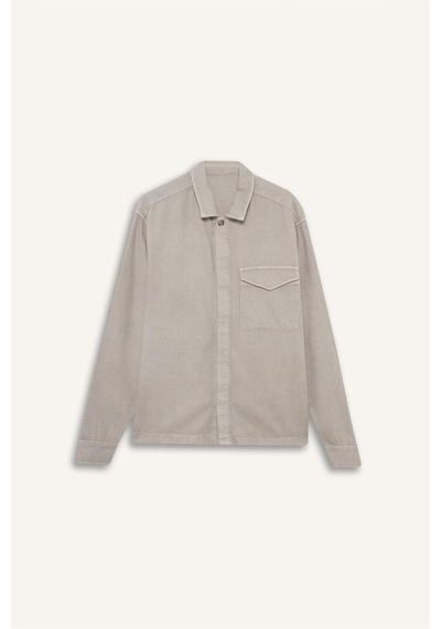 Defacto Boxy Fit Polo Yaka Twill Uzun Kollu Gömlek F7124ax25augr302 Gri