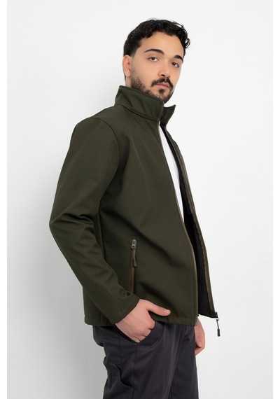 Dasüniforma Softshell İçi Polarlı Su Geçirmez Standart Fit Ceket Rüzgar Geçirmez Tam Fermuar Kışlık Unisex Mont Haki
