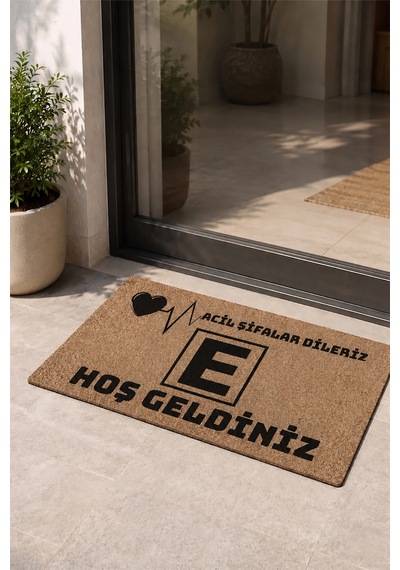 Valerine Life Eczane Logolu Acil Şifalar Dileriz Coco Görünüm İşyeri Koko Kapı Önü Paspası 45x70cm Kahverengi
