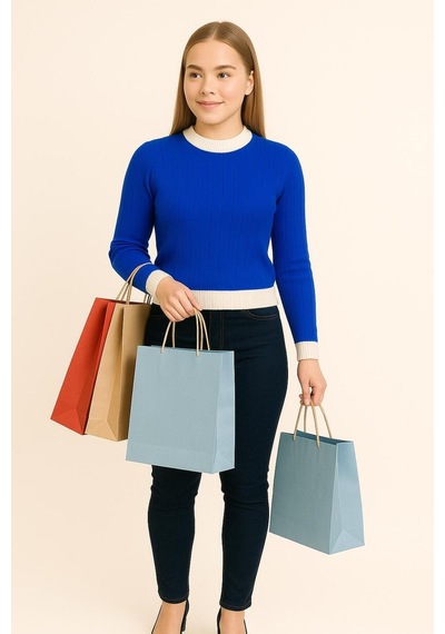 Hira Life Fashion Kadın Bisiklet Yaka Fitili Ve Şerit Detaylı Crop Triko Kısa Kazak Mavi Mavi Hira Life Fashion Kadın Bisiklet Yaka Fitili Ve Şerit Detaylı Crop Triko Kısa Kazak Mavi Mavi