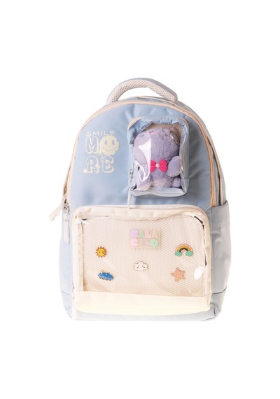 Calacilo Dört Bölmeli Peluşlu Turkuaz Smile Baskılı Turkuaz Kız Çocuk İlkokul Sırt Çantası - C4110