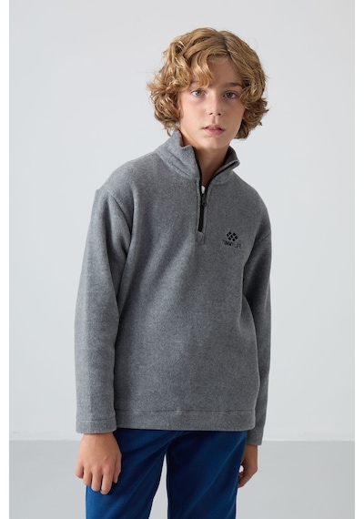 Tommylife Tommy Life Gri Melanj Kalın Yumuşak Dokulu Standart Fit Nakışlı Polar Erkek Çocuk Sweatshirt - 11221 Gri Melanj