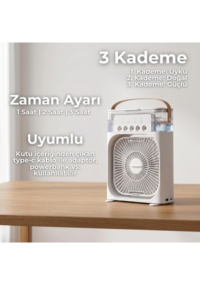 Concord Air Cooler Fan - Sulu Taşınabilir Mini Klima Ve Hava Soğutucu, 3 Kademeli Türbin Vantilatör, 7 Renkli Led I