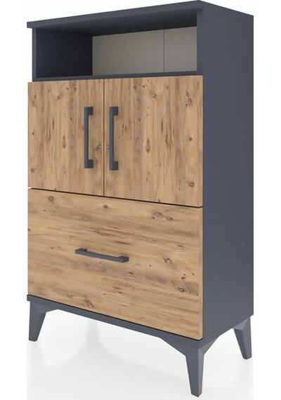 Arges Komodin 2 Raflı Tek Çekmeceli 2 Kapaklı 60x30x96 Antras... Antrasit