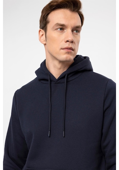 Süvari Oversize Geniş Kesim Pamuklu Yumuşak Dokulu Içi Polarlı Basic Kapüşonlu Sweatshirt Lacivert