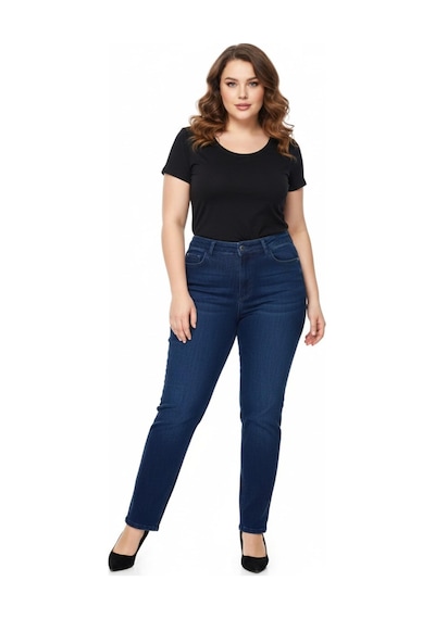 Kübra Kadın Jeans Pantolon Kemer Lastikli Düğmeli Bgl-st05059 Koyu Mavi