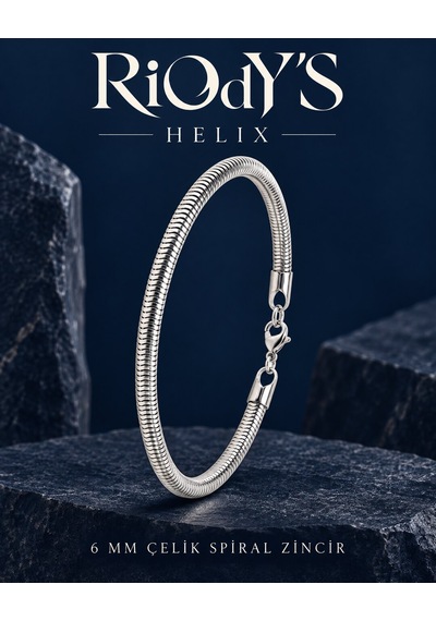 Riody's Helix Erkek Bileklik 6 Mm Çelik Spiral Zincir Kancalı Kilit Beyaz - Gümüş