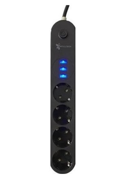 4lü Siyah Anahtarlı 3 Usb Li Akım Korumalı Topraklı Çocuk Korumalı Grup Priz 2 Metre