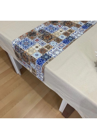 Etnik Desenli Runner, Duck Kumaş Runner, Su Ve Leke İtici Dayanıklı, Modern Tasarım 40x145 Cm Çok Renkli