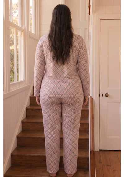 Siyah İnci Desenli Termal Kumaşlı Ultra Soft Yumuşak Büyük Beden Battal Boy Örme Pijama Takımı 26226712 Pembe