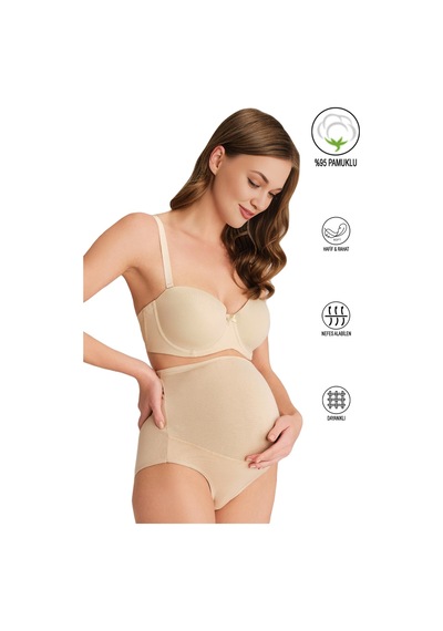 Özkan Underwear Özkan 23582 Kadın Pamuklu Likralı Yumuşak Esnek Süprem Hamile Lohusa Yüksek Bel Bato Külot Ten