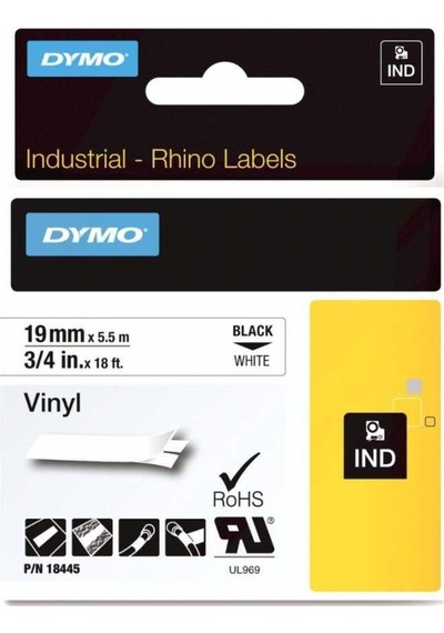 Dymo Rhinopro Renkli Vinil Şerit 19Mmx5.5M Beyaz/Siyah 18445