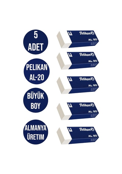 Pelikan Al-20 Büyük Boy Silgi, Beyaz, 5 Adet