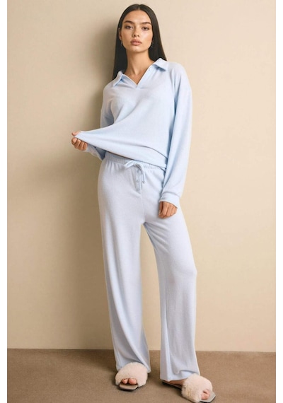 Defacto Pijama Takımı Uzun Kollu Üst Alt G1188ax26spbe772 Mavi-be772