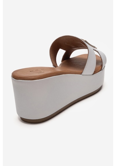 Luvishoes Hıola Beyaz Hakiki Deri Tokalı Kadın Dolgu Topuklu Terlik