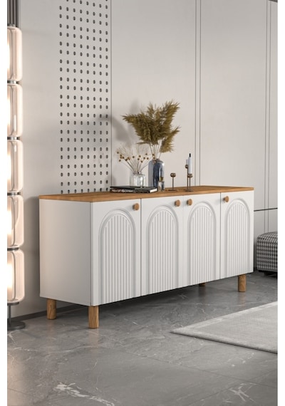 Bohem Konsol Mdf Kapak Ceviz - Beyaz
