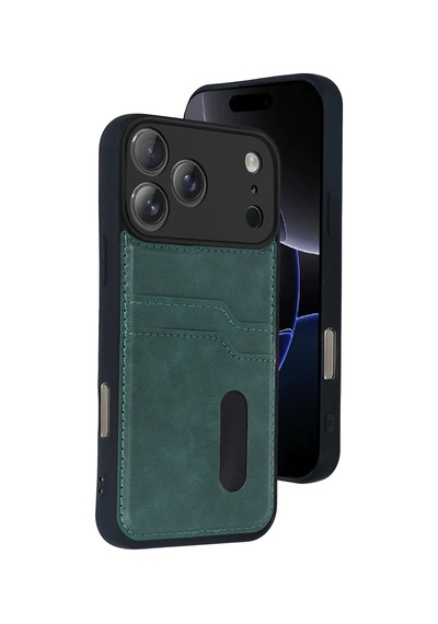 İphone 17 Pro Max Sara Kartvizitli Deri Kılıf - Yeşil