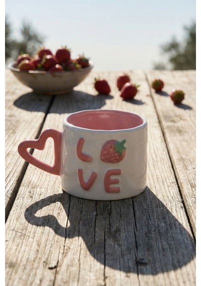 Heart Love Porselen Kupa - 360 Ml Pembe