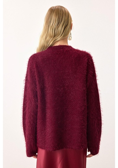 Olcay Oversize Tüylü Soft Kazak Bordo 8270