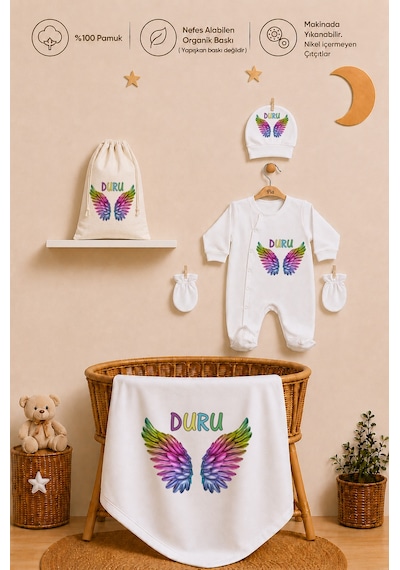 Pia Baby İsimli Kız Bebek Hastane Çıkışı Battaniye Tulum Şapka Eldiven Ham Bez Kıyafet Kesesi Yenidoğan Hediyesi 2051btk0x Ekru