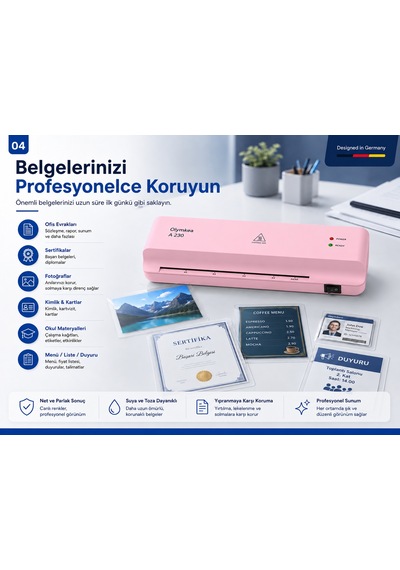 Olymkea A230 A4 Laminasyon Makinası&12 Adet Pvc Hediyeli