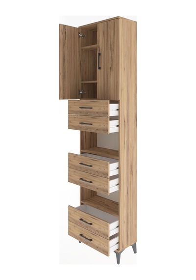 Arges Dolap 5 Raflı 6 Çekmeceli 2 Kapaklı 60x30x243 Çam-çam Çam