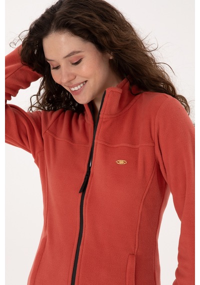 U.S. Polo Assn. Kadın Kiremit Fermuarlı Dik Yaka Polar Sweatshirt 50316729-VR026