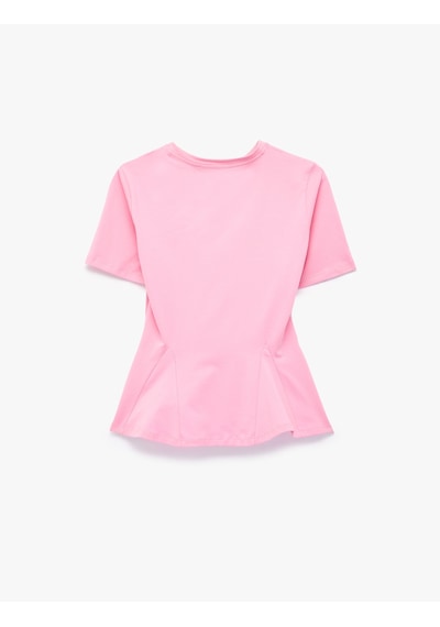 Koton Pamuklu Slim Fit Kısa Kollu Bisiklet Yaka Peplum Basic Tişört Pembe 6sak50209ek Gül