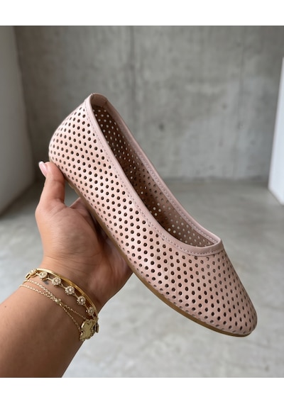 Futsishoes Bella Pembe Hakiki Deri Delikli Günlük Kadın Babet Ayakkabı