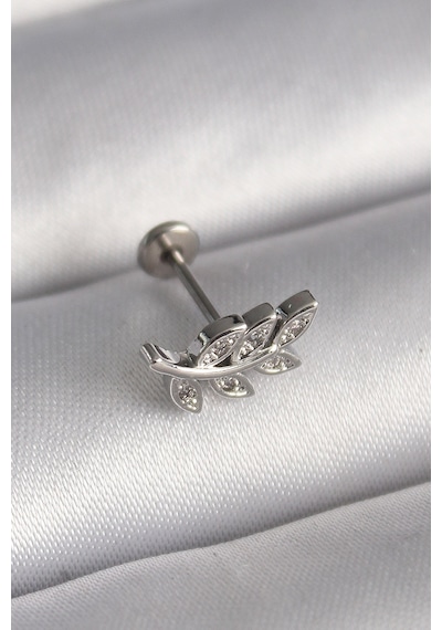 316l Çelik Gümüş Renk Dal Model Zirkon Taş Detaylı Tragus Piercing - Tj-pr1343 Diğer