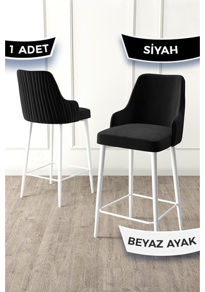 Canisa Enox Serisi,1 Adet Siyah Sandalye Mutfak Bar Sandalyesi, Babyface Kumaş, Beyaz Metal Ayak, Sandalyeler Siyah Ayaklar Beyaz