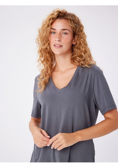 Faik Sönmez V Yaka Kısa Kol T-shirt W27tsh001 Bw27tsh00112 Gri