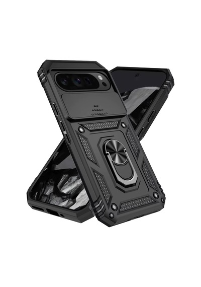Microcase Google Pixel 10 Pro Qubec Serisi Kamera Kapaklı Yüzük Standlı Kılıf-al5117 Siyah