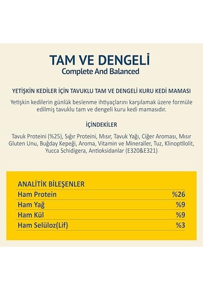 Kuru Yetişkin Kedi Sı - Besleyici Vitamin İlaveli Tam Ve Dengeli 1,2 Kg, Tavuk 100 G