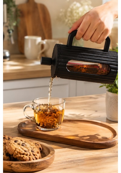 Porsima Smartpan Bv093 French Press Paslanmaz Çelik Süzgeçli Cam Bitki Çayı Demliği Kahve Presi - 350 Ml Siyah