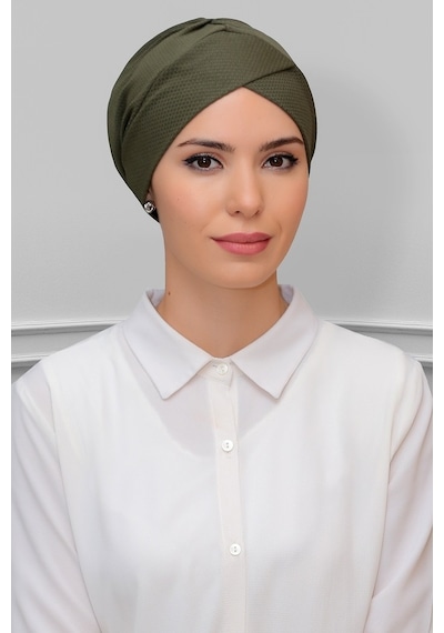 Hürrem Bone Haki Pratik Hazır Geçmeli Tesettür Bone Petekli Fiyonklu Çift Tar Haki Hürrem Bone Haki Pratik Hazır Geçmeli Tesettür Bone Petekli Fiyonklu Çift Tar Haki
