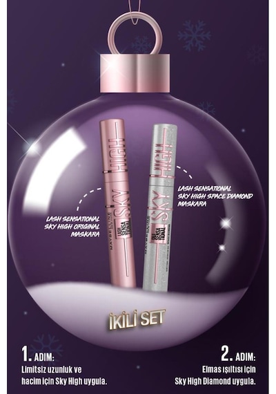 Lash Sensational Sky High Space Diamond - Elmas Işıltılı Maskara & Siyah Maskara Seti Electro Black