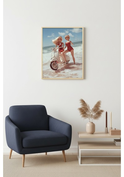 Doğal Ahşap Çerçeveli Retro Tarz Tablo - Yaz Ve Bohem Desenler Huhu2504