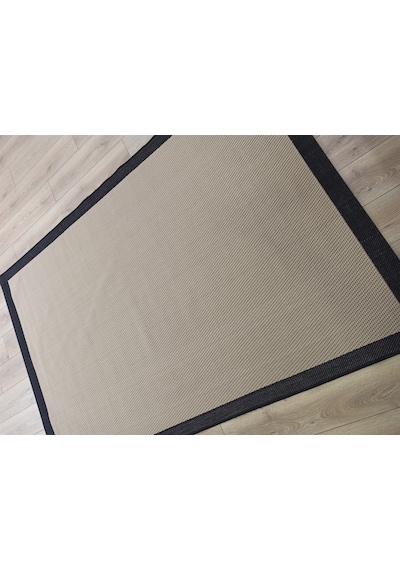 Çam Halı Sisal 9716 Bej / Siyah Bordürlü Jüt Sisal Kilim - 120x120