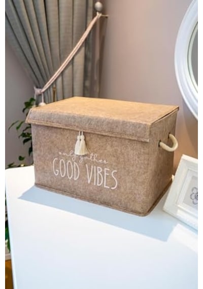 Çok Amaçlı Keçe Kapaklı Mini Kutu Organizer, Saklama Kutusu, Krem Renk, 35x23x23cm Diğer