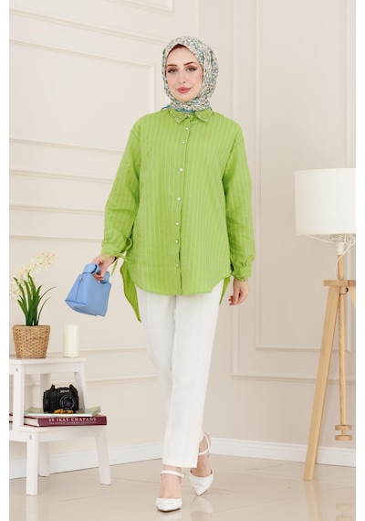 Sevitli Taş Detaylı Hilal Tunik-fıstık Yeşili-4958 Fıstık Yeşili