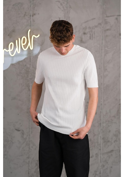 Slimfit Likralı Sıfır Yaka Erkek Triko T-shirt 001