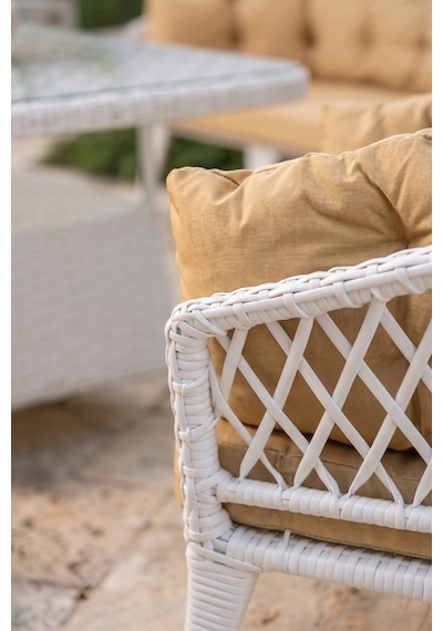 Liatris Serisi 1. Sınıf 3+1+1+2 Puf Beyaz Rattan Cappucino Minder Bahçe Balkon Oturma Koltuk Takımı Liatris Serisi 1. Sınıf 3+1+1+2 Puf Beyaz Rattan Cappucino Minder Bahçe Balkon Oturma Koltuk Takımı