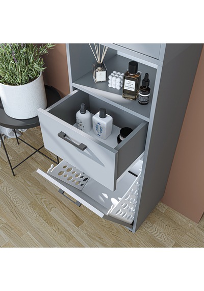 Çamaşır Sepetli Banyo Dolabı, Çok Amaçlı Dolap 45 X 200, Roomart Külgri