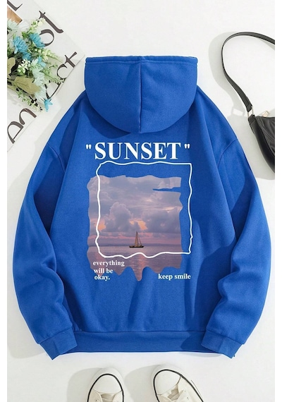 Uyguntarz Unisex Sunset Baskılı Sweatshirt Mavi